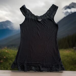 Vintage Cream Y2K Babydoll Lace Trim Tank Top Size M Black Dark Romantic